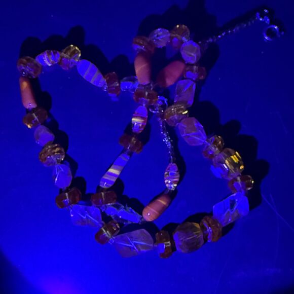 Orange Givre Swirl Glass Vintage Beaded Crystal Gold-tone Necklace UV GLOW - Picture 12 of 13